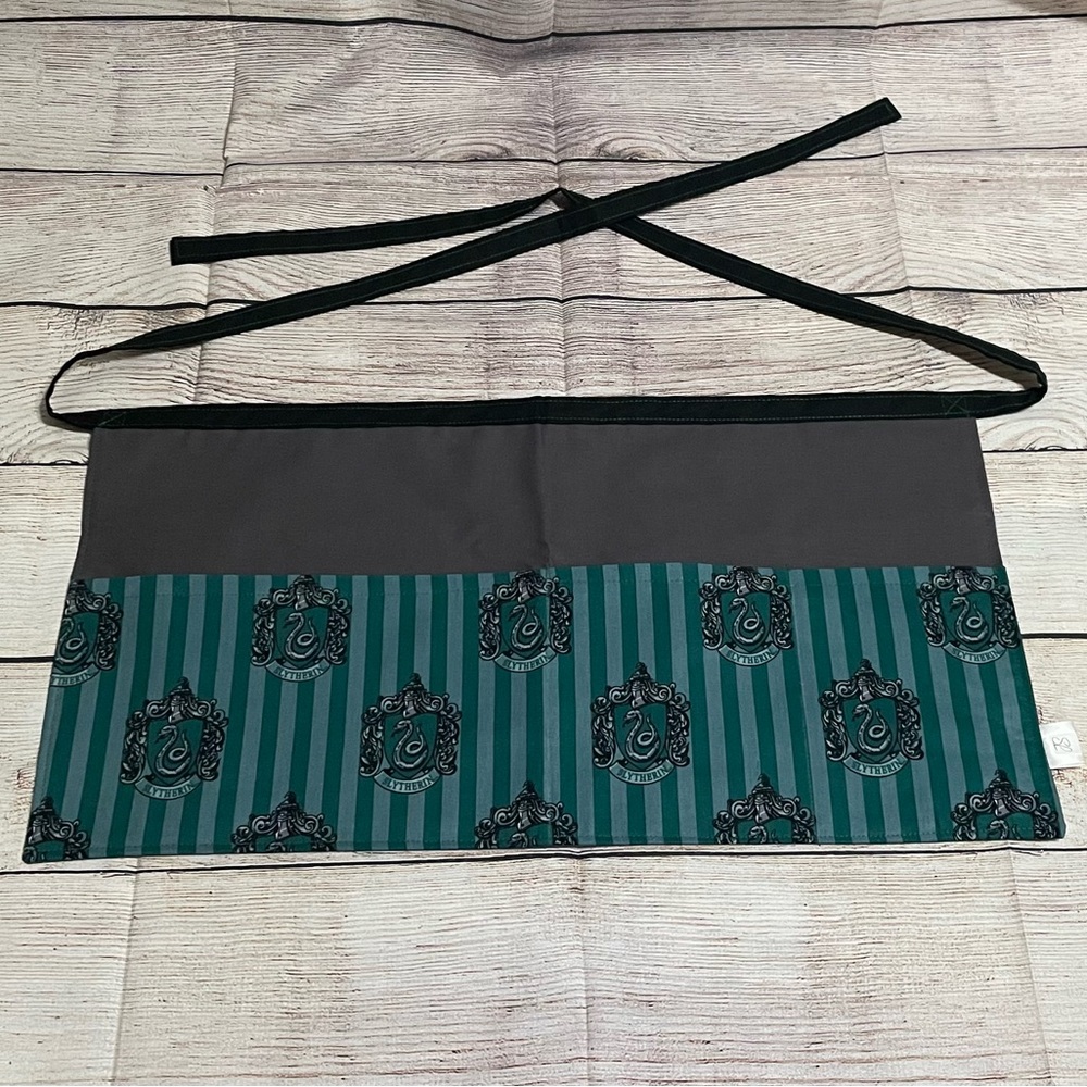 Slytherin-Inspired Half Apron Handmade Wizarding House Waist Apron with Pockets